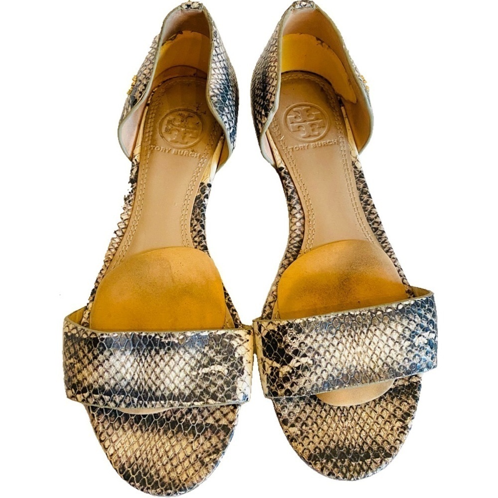 Tory Burch Black and Ivory Snake Printed Leather Sandals Shoes US Size 6 Summer - Picture 2 of 15
